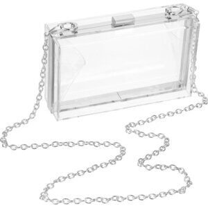 🆕Women Clear Acrylic Transparent Silver Crossbody Clutch Bag Square Handbag